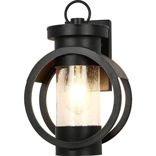 Outdoor Wall Light Waterproof Industrial Style Metal Lantern Wall Mounted Light Fixtures with Glass Porch Lighting Matte Black