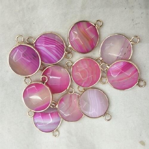 3PCS Women Bracelets Connectors Nature Pink Agate Stone Malachite Rose Quartz Jasper Beads Size 16MM Round Shape DIY Jewelry