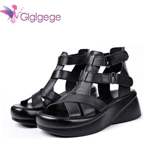 XT 2021 Fish Mouth High Quality Soft Genuine Leather And Cowhide Summer Roman Shoes Women Sandals Platform Shoe Wedges Sandals