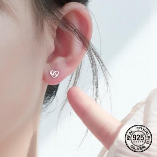 S925 Silver Needle Earrings For Women Heart-Shaped Simple Fashion Retro Design Korea Temperament Female Wedding Jewelry INEFFA