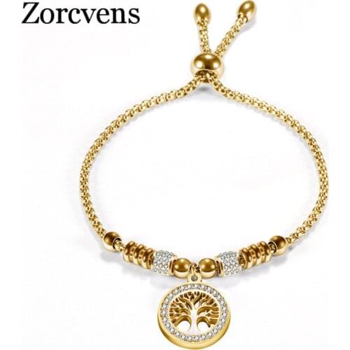 Modyle Vintage Gold Silver Color Stainless Steel Charm Bracelet with Tree of life Pendant Crystal Ball Bracelet for Woman