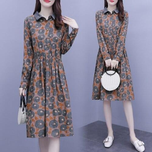 Womens Loose Printed Floral Dress Long SLeeve 2021 Autumn Slim Casual Fashion Blouses Blusas Dresses Clothes For 100KG Woman
