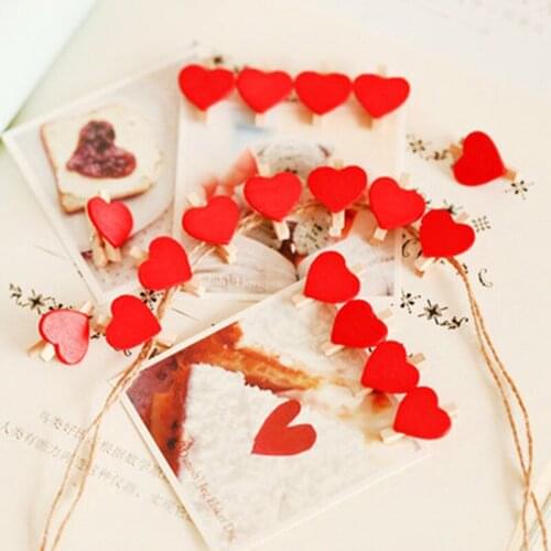 10 pcs/lot Mini Love Hearts Wooden Paper Clips for Decoration Photo Peg Pin Clothespin Craft Postcard Clips School Supplies
