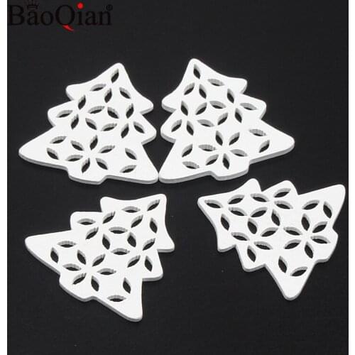 10Pcs/Pack 34x35mm White Christmas tree Wood Slices For Home Christmas Decoration Accessories Wood DIY Crafts Scrapbook