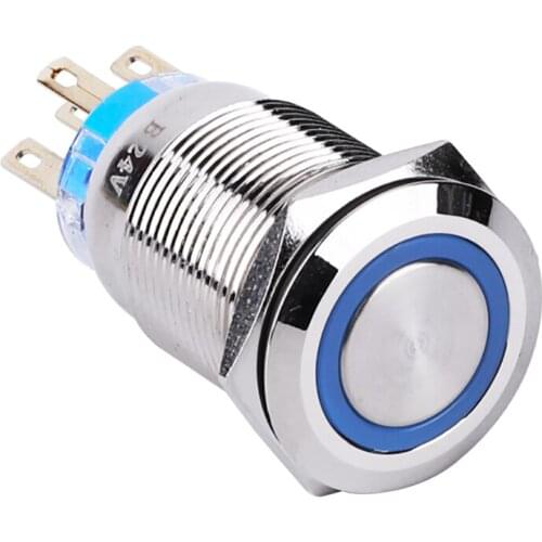 19mm LED Illuminated Momentary Latching Push Button Switch Waterproof IP65 5 pin 1NO1NC Power Switch