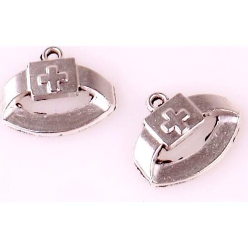 20pcs/lot Nurse Hat Vintage Alloy Pendants Hospital Cross Diy Handmade Accessories Pendant For Jewelry Making 24034