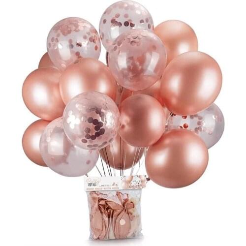 20pcs 12Inch Rose Gold Confetti Latex Balloons Set for Happy Birthday Wedding Anniversary Baby Shower Party Decoration Balloon