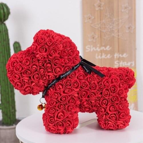 38X30cm Valentines Day Gift PE Rose Dog Toys Artificial Flowers Dog With Gift Box Doll Cute Girlfriend Present 6 Colors