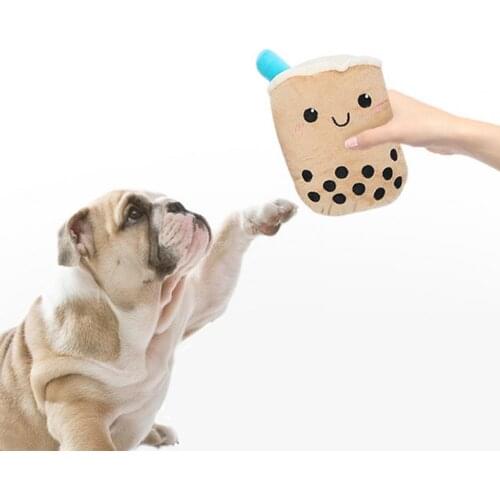 70% Dropshipping!!Pet Molar Toy Milk-Tea Shape Design Bite Resistant Plush Interactive Bite Squeak Toy for Puppy
