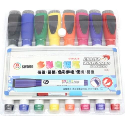 8 Colors Magnetic Whiteboard Marker Pen with Eraser Erasable Fine Nib Student Office School Supplies