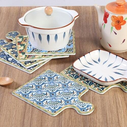 Tea Mat Insulating Pad Ceramic Placemat Hanging Rectangle For Home Dining Table Morocco Style Non-Slips Coasters