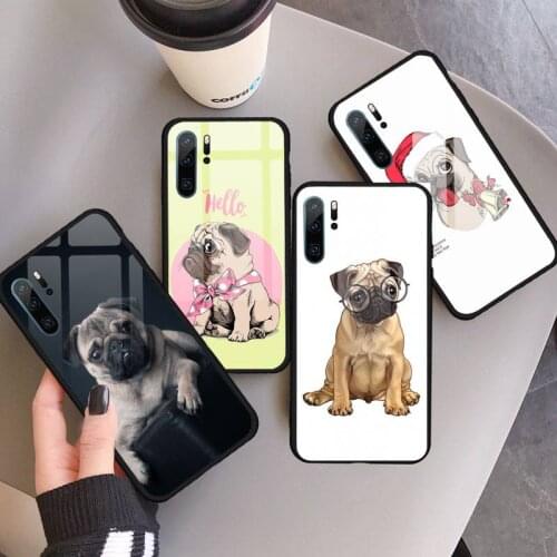 Carlino Pug Dog Puppy Phone Case Tempered glass for Huawei P9 P10 P20 P30 Pro Plus Lite Mate 9 NOVA 3E 3I