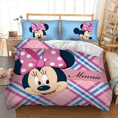 Disney Mickey Minnie Mouse Bedding Set with Pillowcases Queen King Twin Sizes Bed Linens Set Minnie Duvet Cover Set Holiday Gift