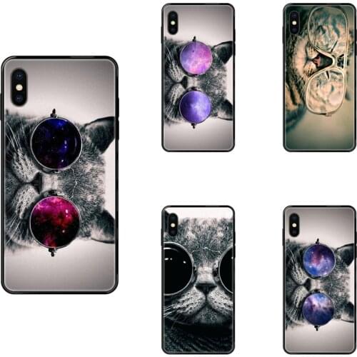 For Galaxy A70 A71 A70E A5 A6 A7 A8 A10 A10S A20 A20S A20E A21S A30 A30S A40 A50 For Juniors Cat With Glasses Black Soft TPU