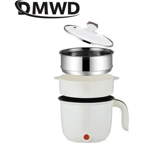 DMWD 220V Electric Cooker Heating Pan Electric Cooking Pot Machine Hotpot Noodles Rice Eggs Soup Steamer Rice Cooker 1.2L