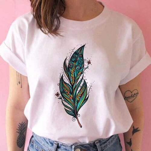 Feather Graphic Print T-shirt Women Harajuku Aesthetic White Tops Tshirt Tee 2021 New Summer Fashion Vintage Y2k Female T Shirt
