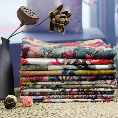 Engraving of Slub Soft Cotton Linen Bamboo Fabric By The Meter for Dress Skirt Sewing Diy Floral Plant Geometric Printed Brocade
