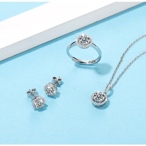 High Quality Jewelry 3-pcs Set Sterling Silver 925 Cute and Luxury Style Necklace Ring Earrings