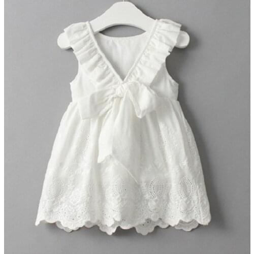 Lace Beach Girls Dress White Halter Hollow Party Backless Dresses For Girls Vintage Toddler Girls Clothes 2 3 4 5 6 7 8 9 years