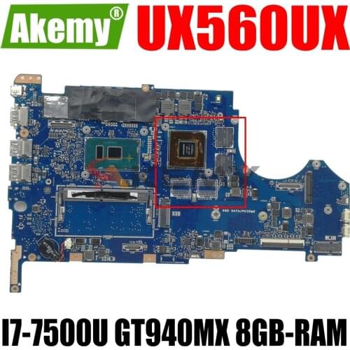 AKEMY UX560UX Laptop Motherboard For ASUS ZenBook Flip UX560UQK UX560UQ Q524UQ Original Mainboard 8GB-RAM I7-7500U GT940M