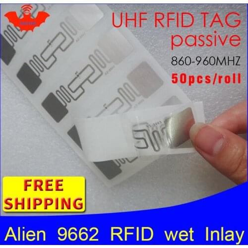 RFID tag UHF sticker Alien 9662 wet inlay 915mhz868mhz 860-960MHZ Higgs3 EPC 6C 50pcs free shipping adhesive passive RFID label