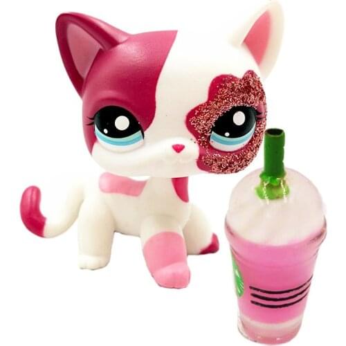 LPS CAT Real Rare pet shop cute toys Short Hair Cat Original Standing #2291 Red White Kitty Sparkle Flower Eyes Christmas Gifts