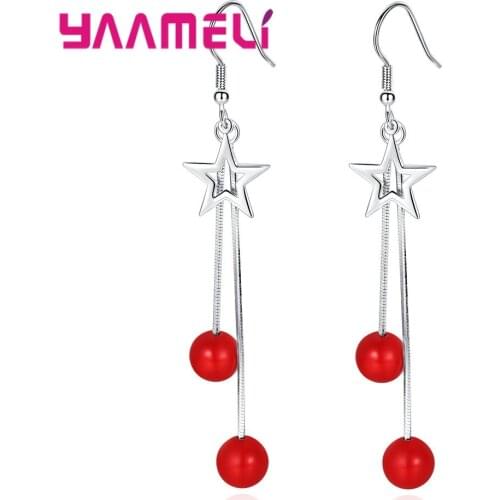 Latest Novel Style Star & Bead Tassel Drop Earrings Top Grade 925 Sterling Silver Earrings Women Fashion Jewelry Big Promotion