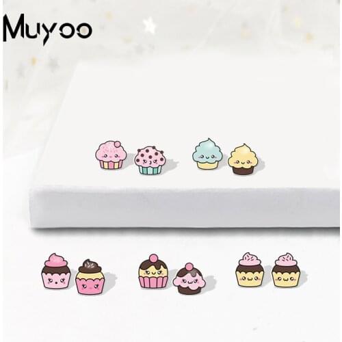 New Fashion Pattern Cartoon Cute Cupcake Icons Acrylic Epoxy Earrings Love Lovely Cupcakes Acrylic Resin Earrings