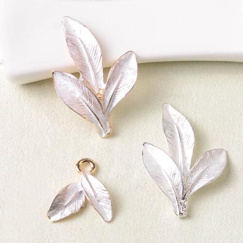 New Metal Alloy KC Gold White Enamel Leaf Charms Pendant DIY Hair Accessories For Jewelry Making
