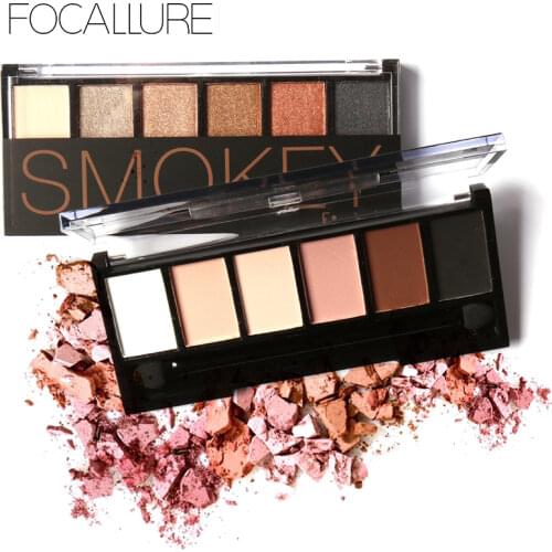 FOCALLURE 6 Colors Smokey Matte Eyeshadow Palette Long Lasting with Makeup Eye Shadow Brush
