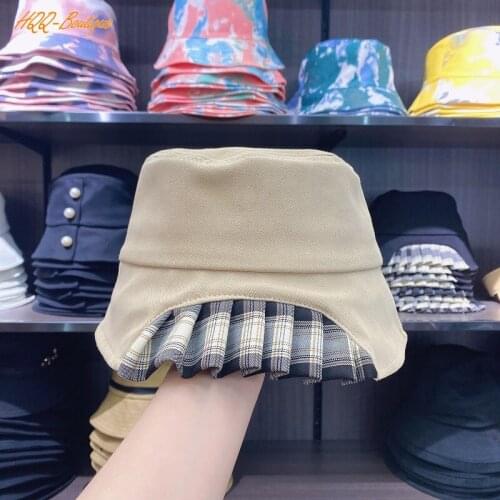 Spring Summer Bucket Bat Style Pure Cotton Korean Skirt Folds Thin Fisherman Hats Female Japanese Wild Beach Casual Womans Cap