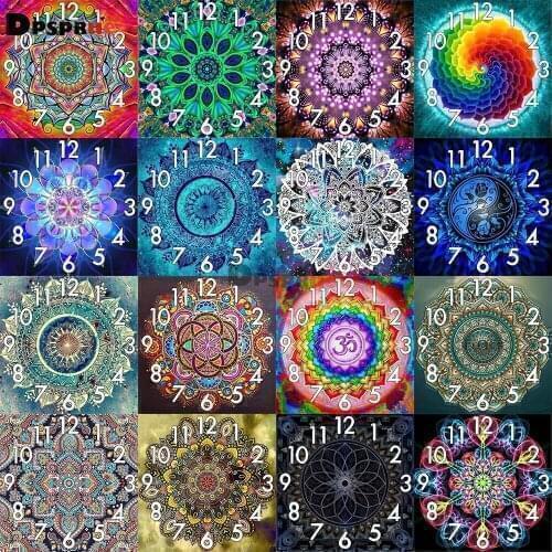 Dpsprue Full Diamond Painting Cross Stitch Mandala With Clock Mechanism Mosaic 5D Diy Square Round 3d Embroidery Gift