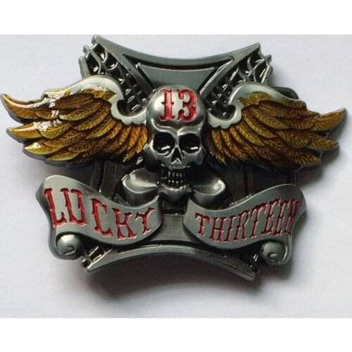 Lucky Thirteen Skull Belt Buckle
