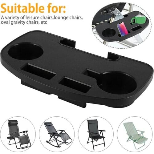 Lounger Cup Holder Utility Clip On Side Recliner Portable Table Tray with Mobile Phone Slot Cup Holder Slot and Snack Tray Black