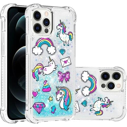 Cute Painted Quicksand Glitter Case For Iphone 12 Pro Shockproof TPU Bumper Soft Phone Cover For iphone 12Pro Max Cartoon Cases