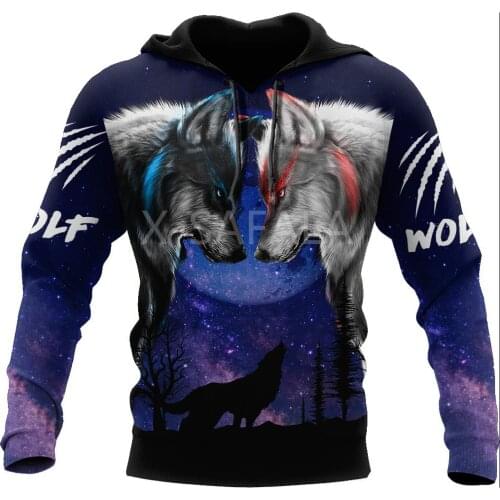 Blue Red Wolf Anlmal 3D All Print Big Size XS-7XL Hoodie Man Women Harajuku Outwear Zipper Pullover Sweatshirt Casual Unisex