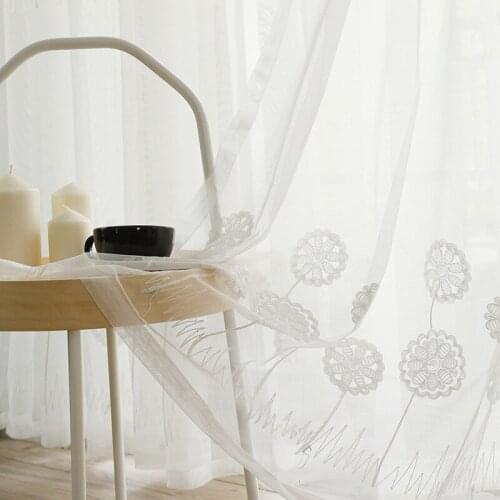Modern White floral embroidered Tulle Curtains Sheer for Living Room Bedroom Window Home Decor