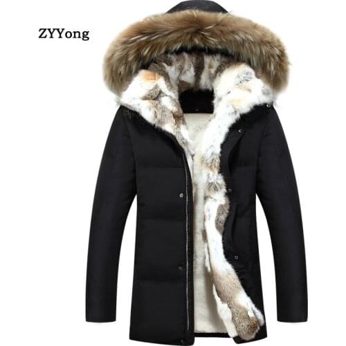 2020 Windproof Warm Jacket 4 Colors Men Women Thickened Rabbit Fur Collar Mens Coats Winter -35° Hooded Parka Male Jacket S-5XL