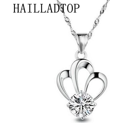 Vintage Crown Crystal Necklaces&Pendants Silver Plated Fashion Brand Jewellery For Women Pendant with Chain Female Gift