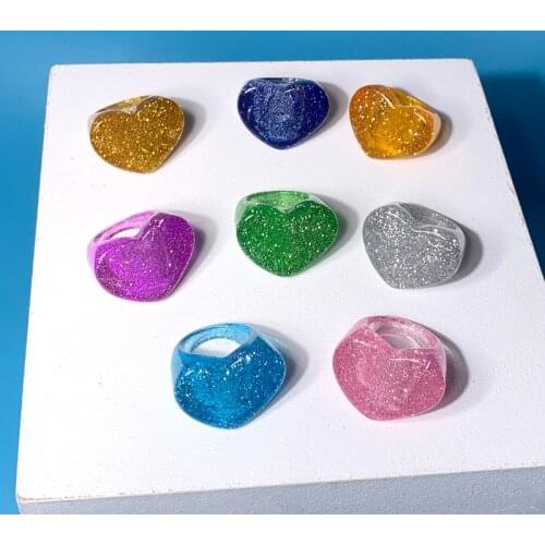 Y2K Jewelry Shiny Peach Heart Ring for Women Acrylic Cute DIY Vintage Fashion Harajuku Resin Rings Charms 90s Aesthetic 2021 New