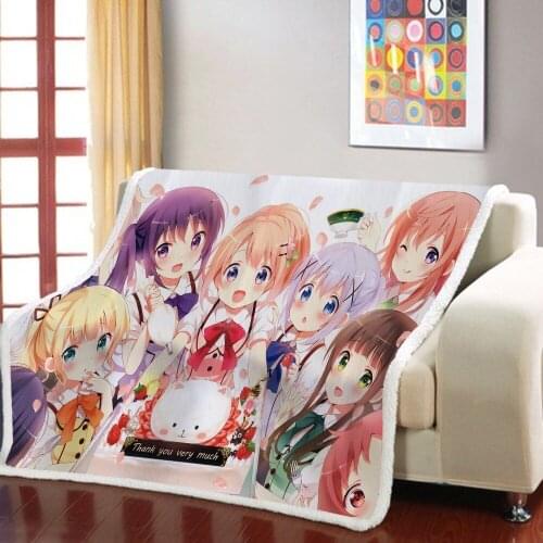 Japan Anime Sherpa Blanket 3D Print Cartoon Throw Blanket Would You Like Some Rabbits Today Fleece Blanket Home Fluffy Blanket