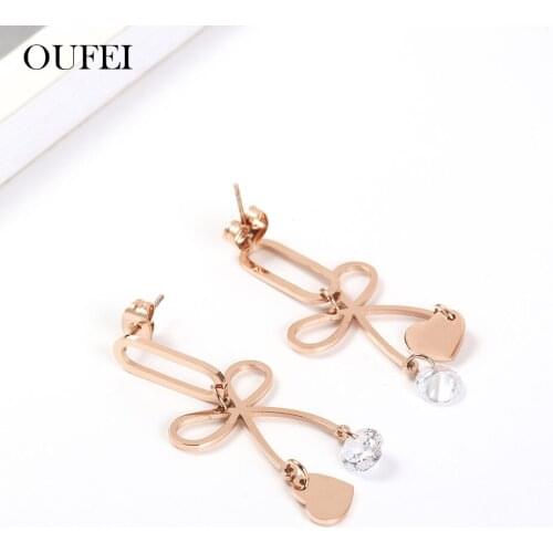 OUFEI Rose Gold Funny Crystal Earrings For Women Summer Accessories Stainless Steel Earrings For Women 2019 Women Earring