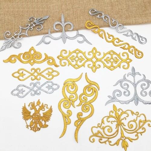 Bridal Gold Patches Sew On Venise Lace Appliques For Costume Dress Accessories Garment DIY Iron on Lace Motifs HB50