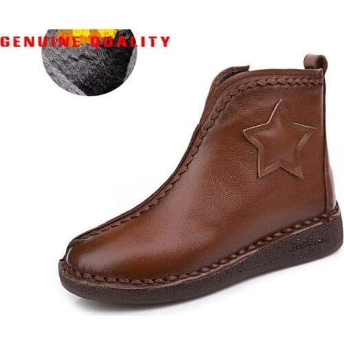 2021 Soft Leather Genuine Cow Women Boots Fur Plush Warm Snow Boots for Autumn Winter Women Ankle Boots Platform Booties