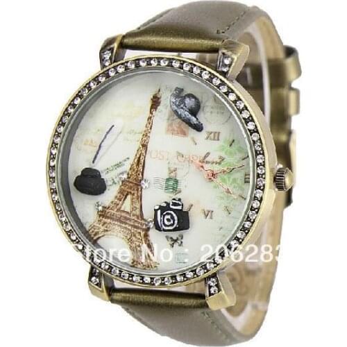 KR125 Kuori watch 3D Eiffel Tower watch DIY Handmade Genuine Leather Quartz Ladies watch 1pc+free shipping