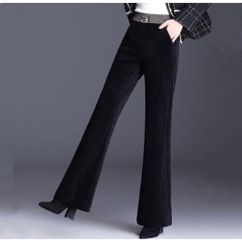 2021Corduroy Wide Leg Casual Pants Women High-waist Korean Style Solid Elastic Full Length Comfortable Loose Micro-horn H06