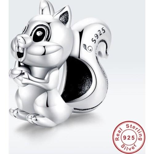 Fit European Pan bracelet 100% 925 silver charm CZ cute squirrel original beads for women DIY jewelry making premium gift