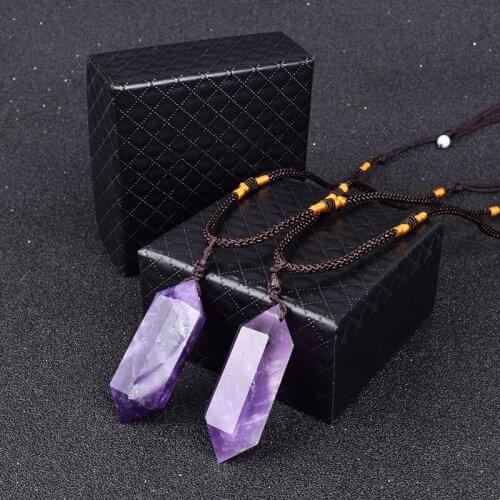 5A+Amethysts Pyramid Necklaces Women Purple Facted Crystal Quartzs Energy Stone Healing Necklace Gem Meditation Jewelry Bijoux