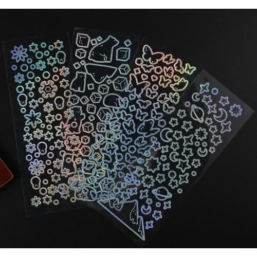 1 Sheet PVC Transparent Waterproof Glitter Laser Cute Decorative Stickers for Scrapbooking Photos Journaling Stationery Supplies