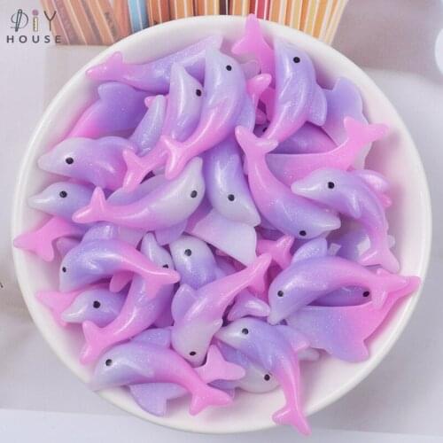 10/20/30Pcs Rainbow Dolphin Flat Back Planar Resin Accessories DIY Craft Supplies Phone Shell Decor Materials Kids Toy Figurines